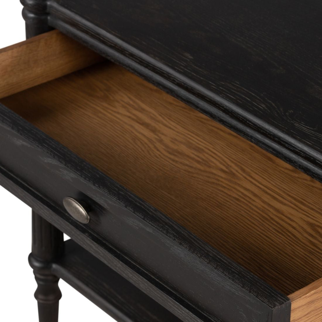 Maison Distressed Black Oak 1 Drawer Nightstand 32"