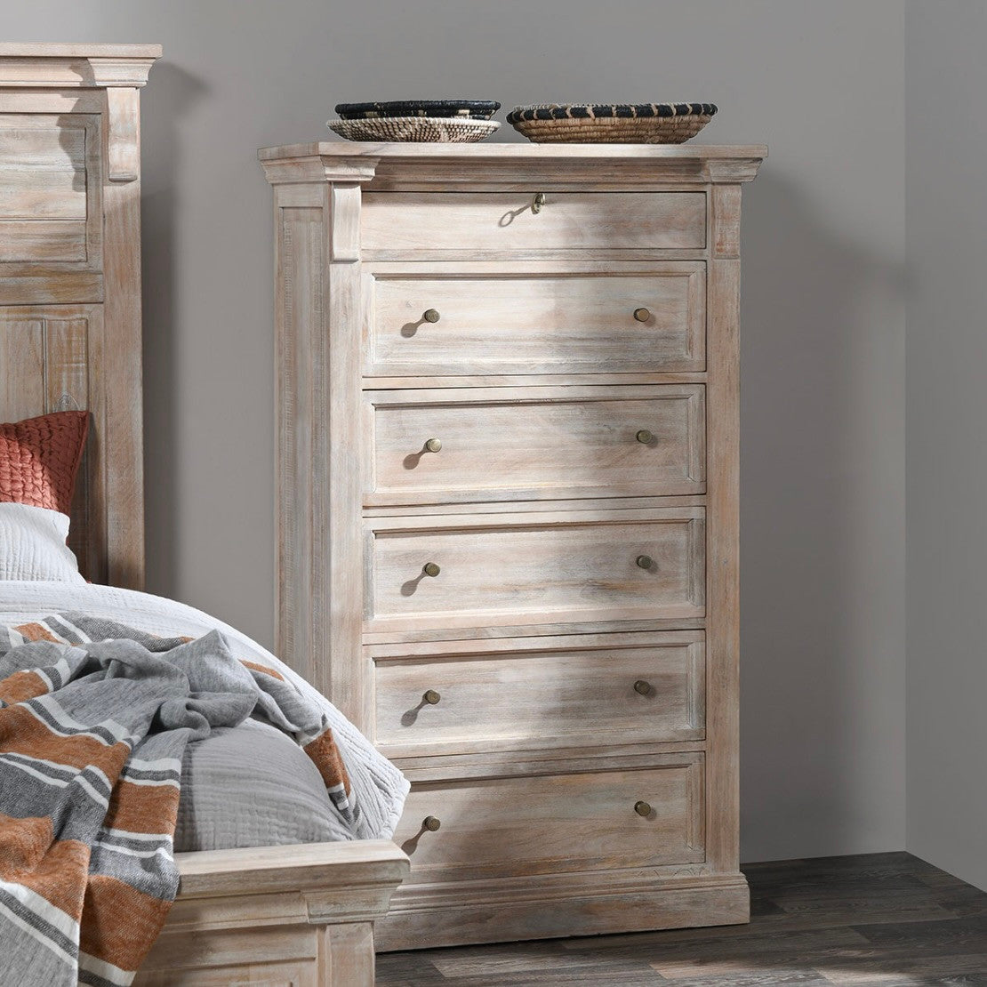 Adelaide 6-Drawer Mango Wood Chest Natural White Wash