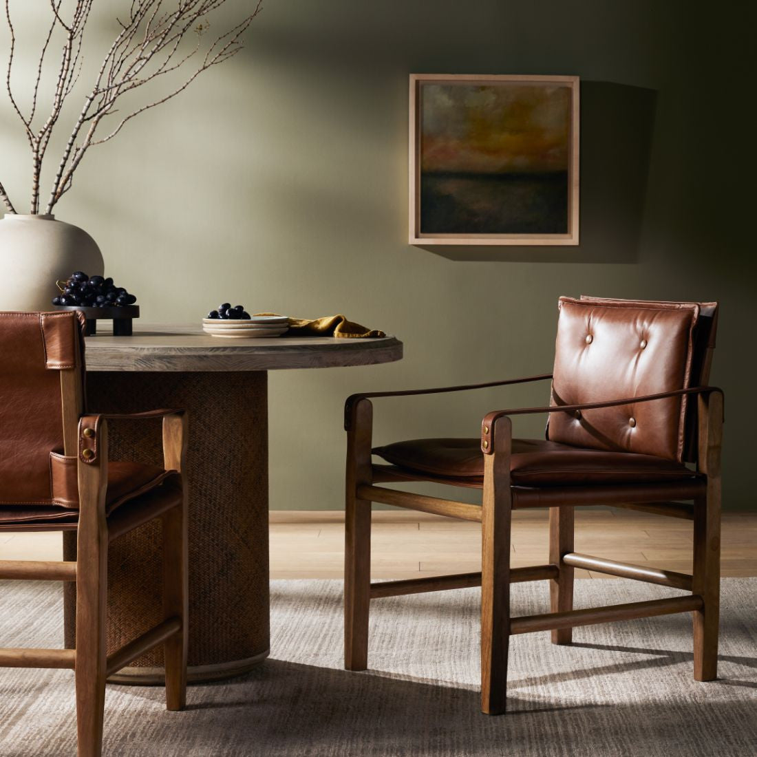 Lenz Chestnut Leather Dining Armchair