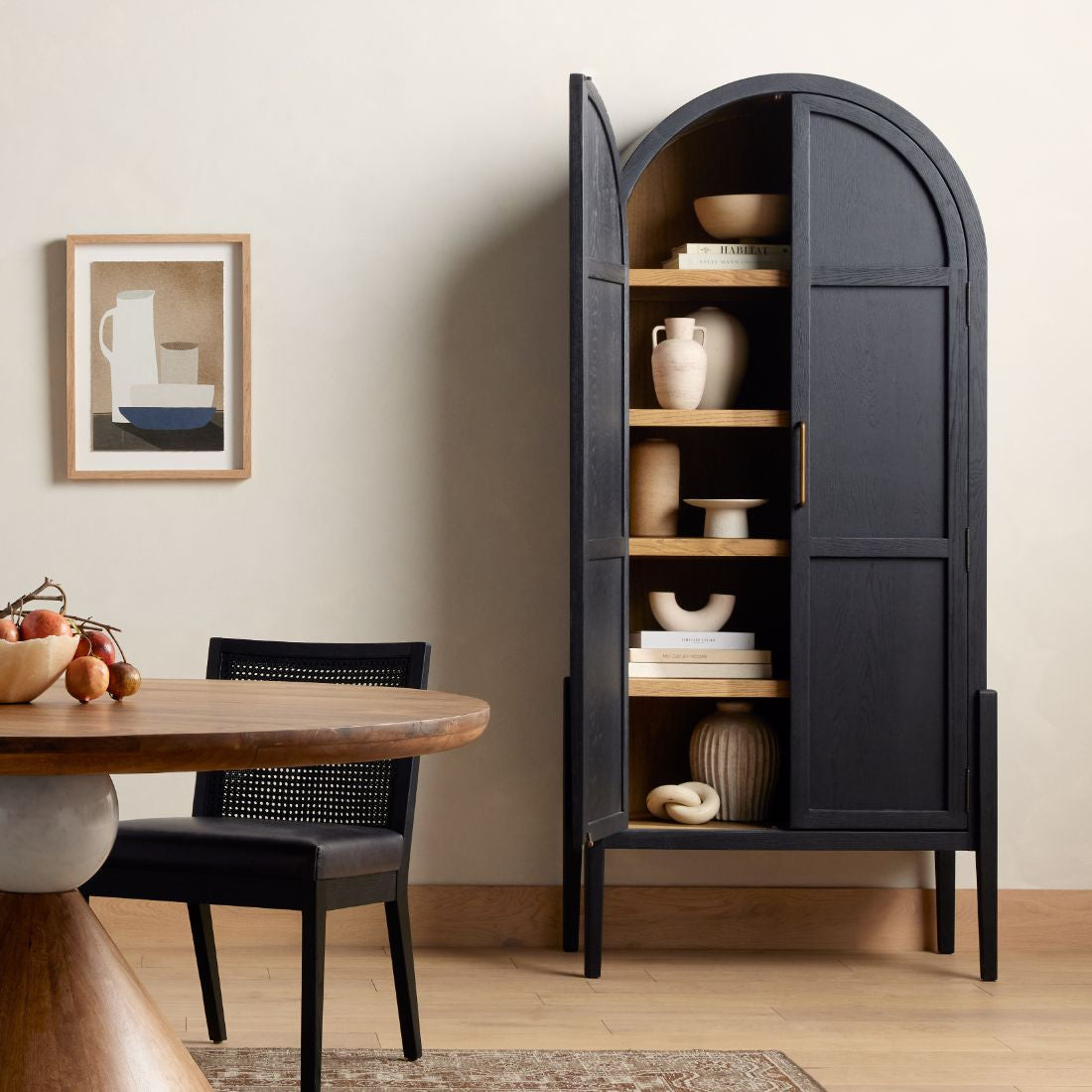Tolle Drifted Black Oak Panel Door Arched Cabinet