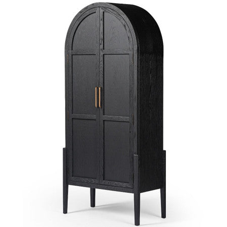 Tolle Drifted Black Oak Panel Door Arched Cabinet