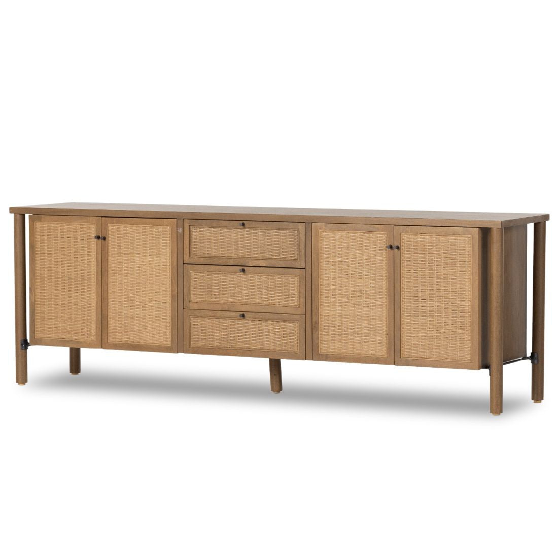 Veta Taupe Woven Cane Media Console 82"