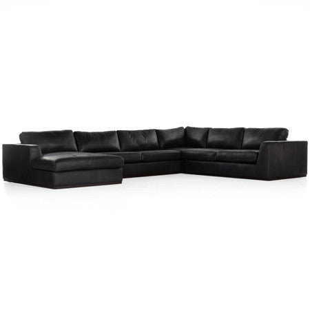 Colt 4 Piece Heirloom Black Leather Sectional LAF Chaise