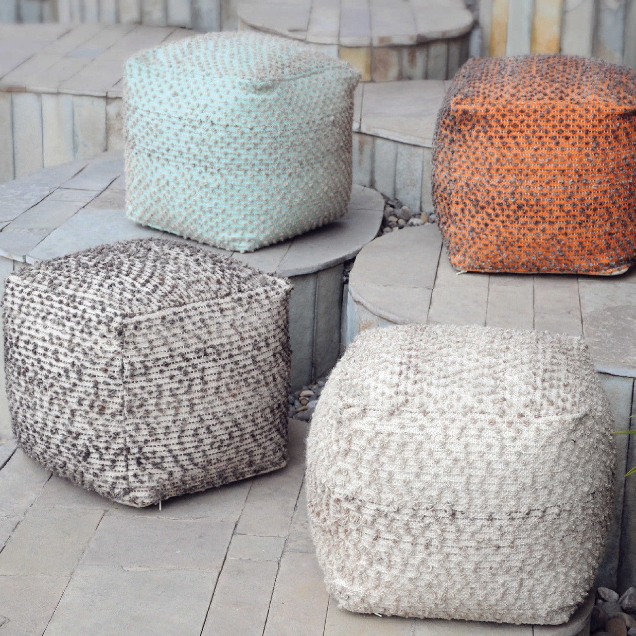 Valda Burnt Orange Square Pouf Ottoman