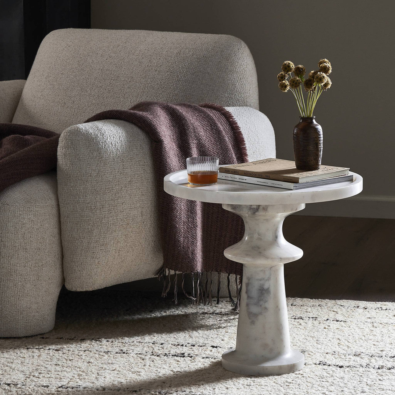 Skylar End Table 19.5" - Polished White Marble