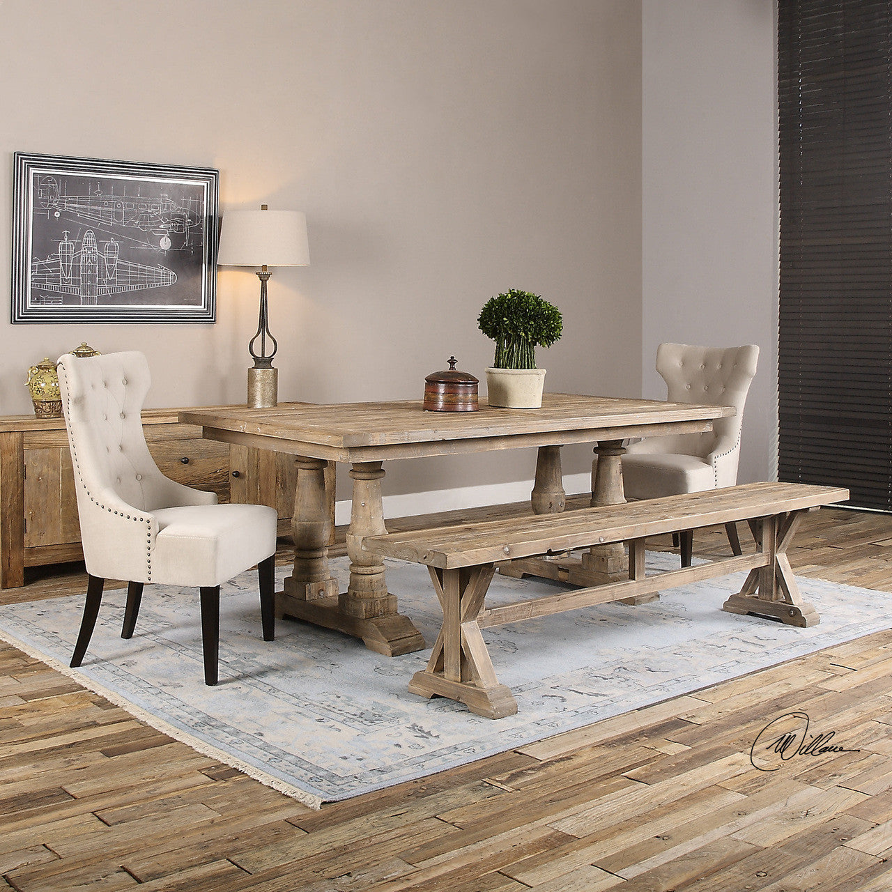 Salvaged Rustic Wood Trestle Dining Bench