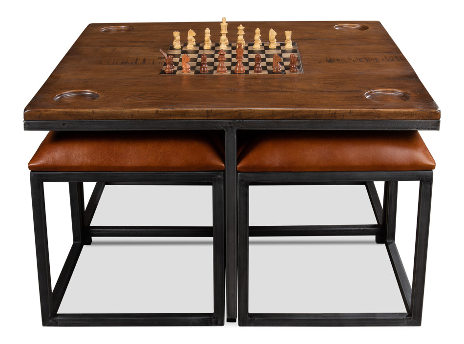 Low Game Table With Four Stools by Sarreid Ltd - view 2