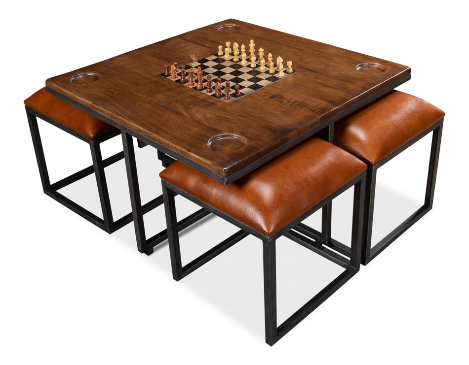 Low Game Table With Four Stools by Sarreid Ltd - view 3