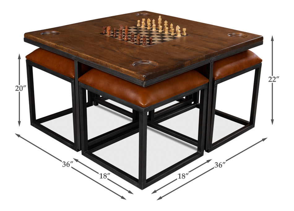 Low Game Table With Four Stools by Sarreid Ltd - view 6