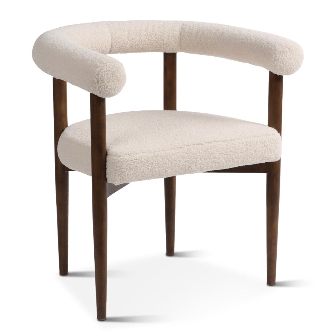 Winnie 26" White Boucle Arm Chair Walnut Legs