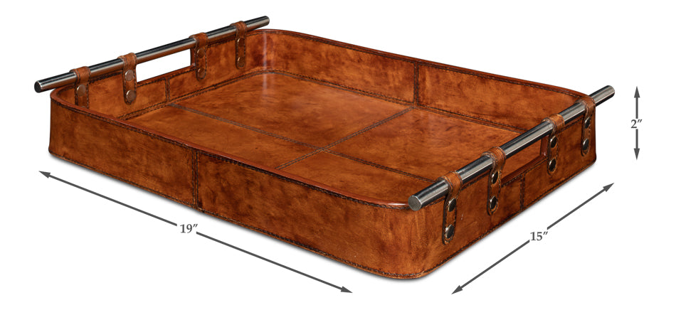 Safari Leather Tray by Sarreid Ltd - view 6