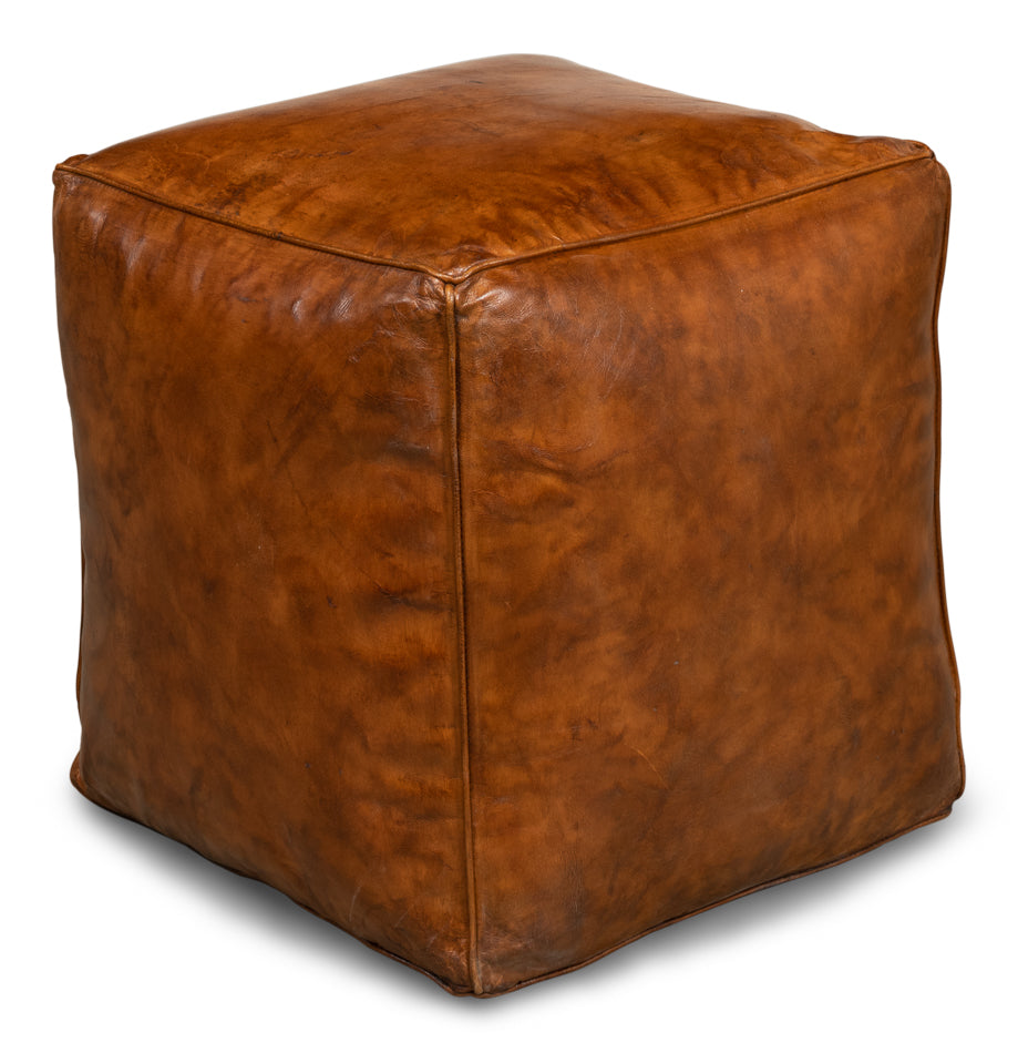 Sunday Afternoon Leather Cube,Natural by Sarreid Ltd - view 3