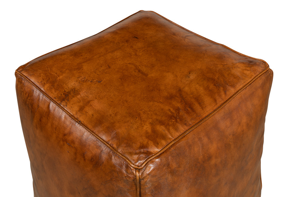 Sunday Afternoon Leather Cube,Natural by Sarreid Ltd - view 4