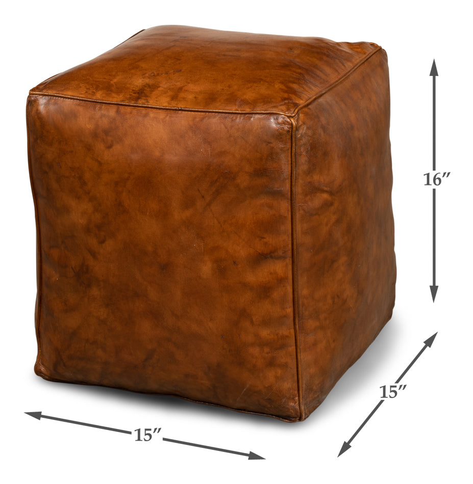 Sunday Afternoon Leather Cube,Natural by Sarreid Ltd - view 7