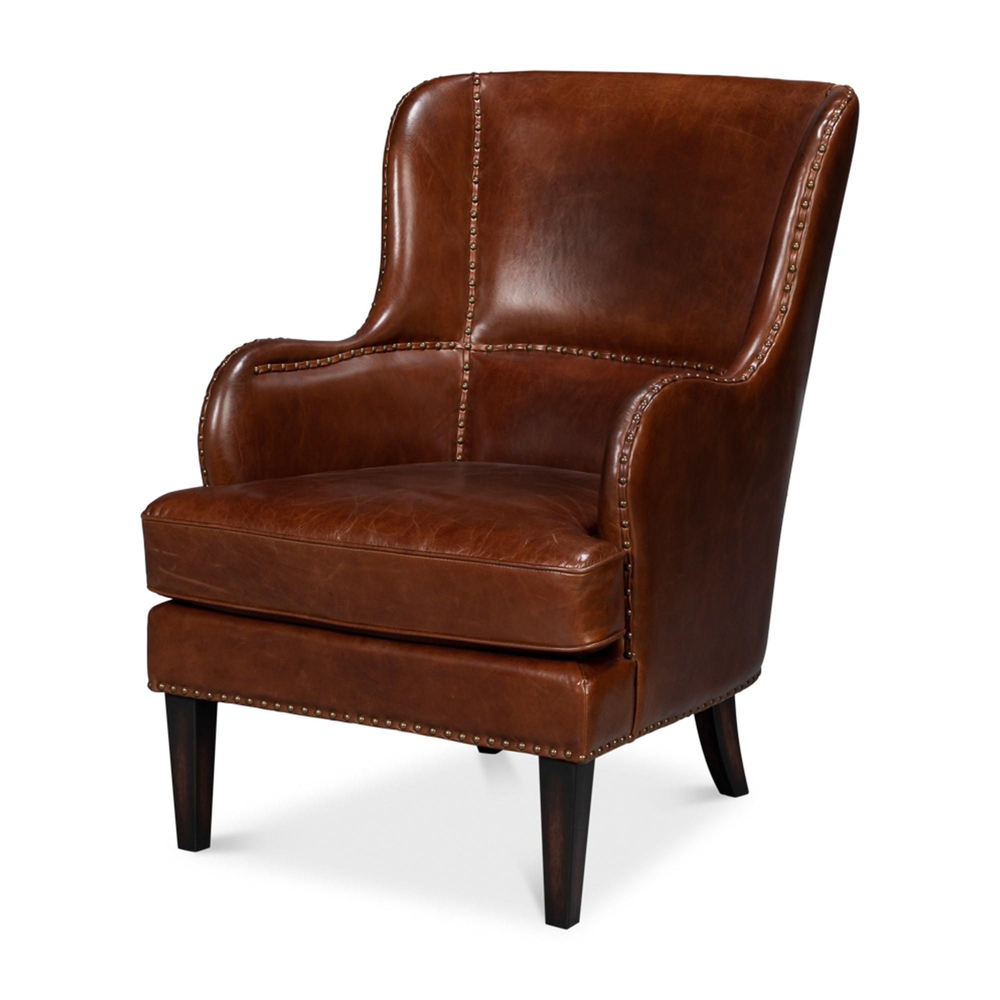 Whitney Distilled Leather Chair,Brown by Sarreid Ltd
