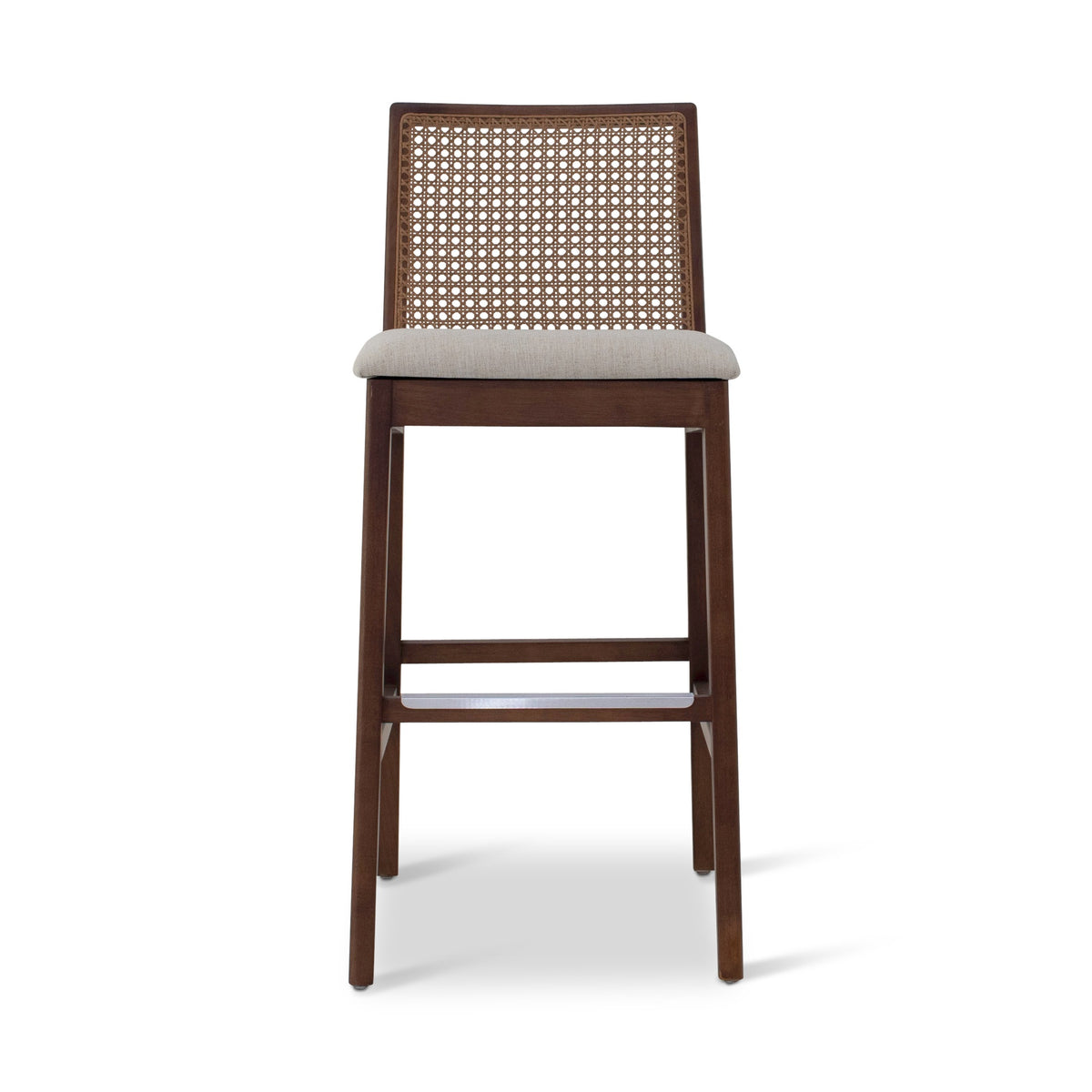 Modern Brazilian Nardia Cane Bar Stool Medley Ivory Seat Nogal Frame - Nogal Cane Webbing by Urbia - detail 2