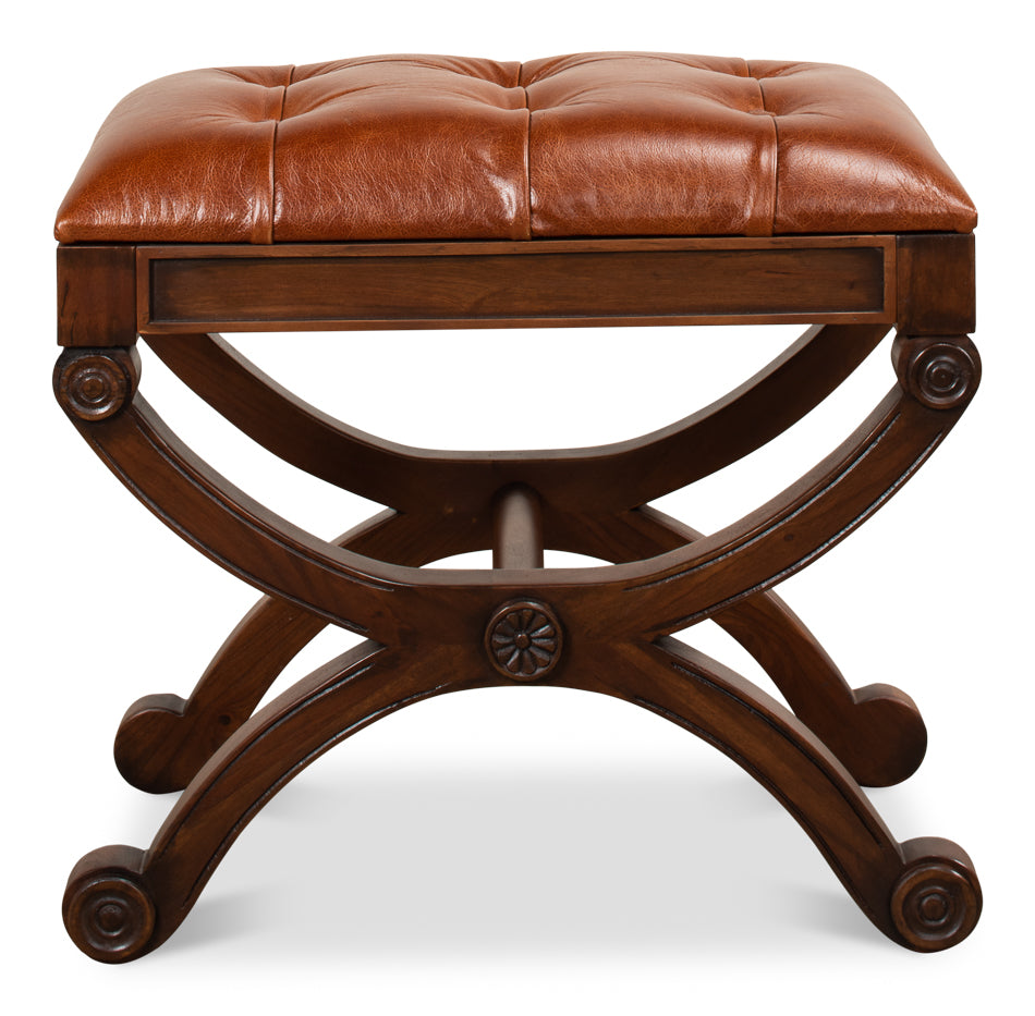 Empire Stool W/Leather by Sarreid Ltd - view 2