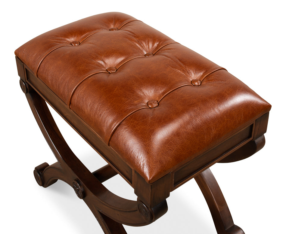 Empire Stool W/Leather by Sarreid Ltd - view 4