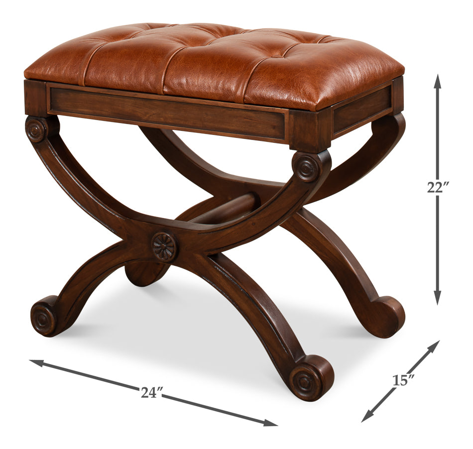 Empire Stool W/Leather by Sarreid Ltd - view 6