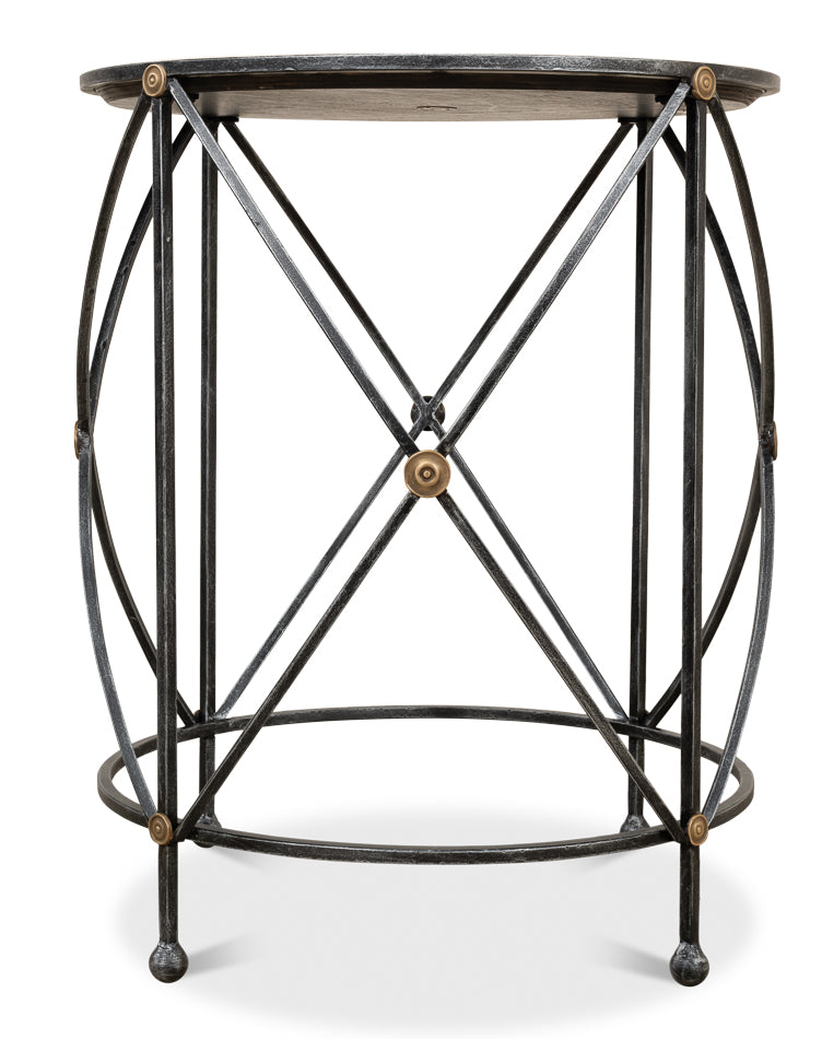 Drum & Fife Lamp Table, Aged Wht Marble by Sarreid Ltd - view 7