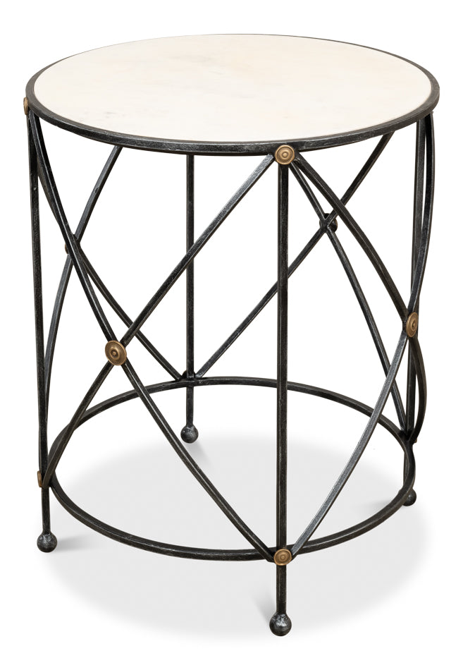 Drum & Fife Lamp Table, Aged Wht Marble by Sarreid Ltd - view 10