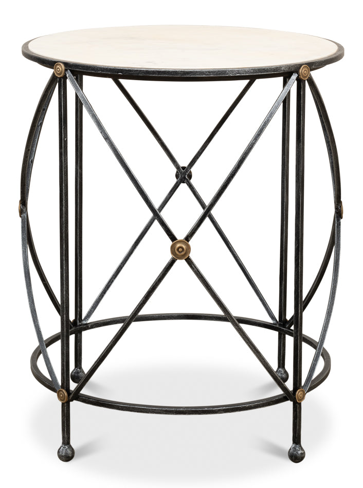 Drum & Fife Lamp Table, Aged Wht Marble by Sarreid Ltd - view 2