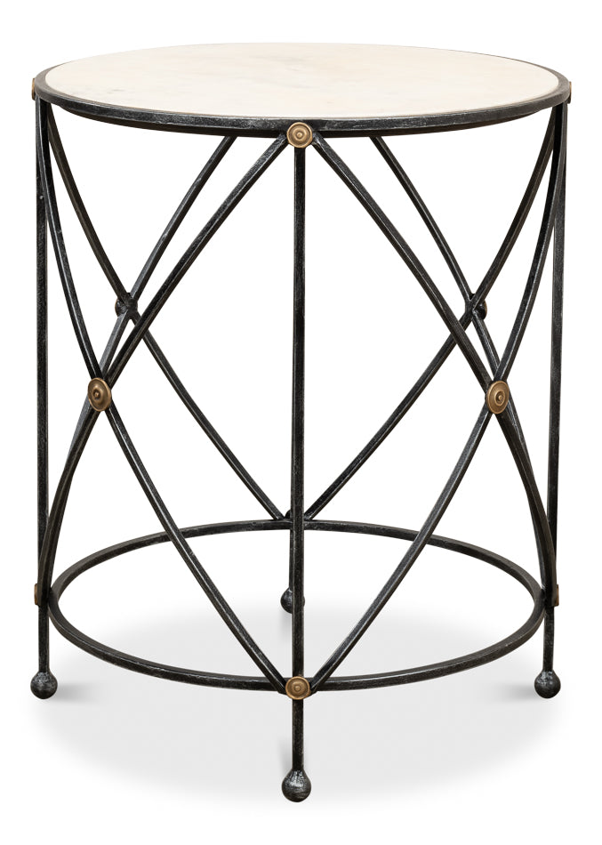 Drum & Fife Lamp Table, Aged Wht Marble by Sarreid Ltd - view 3