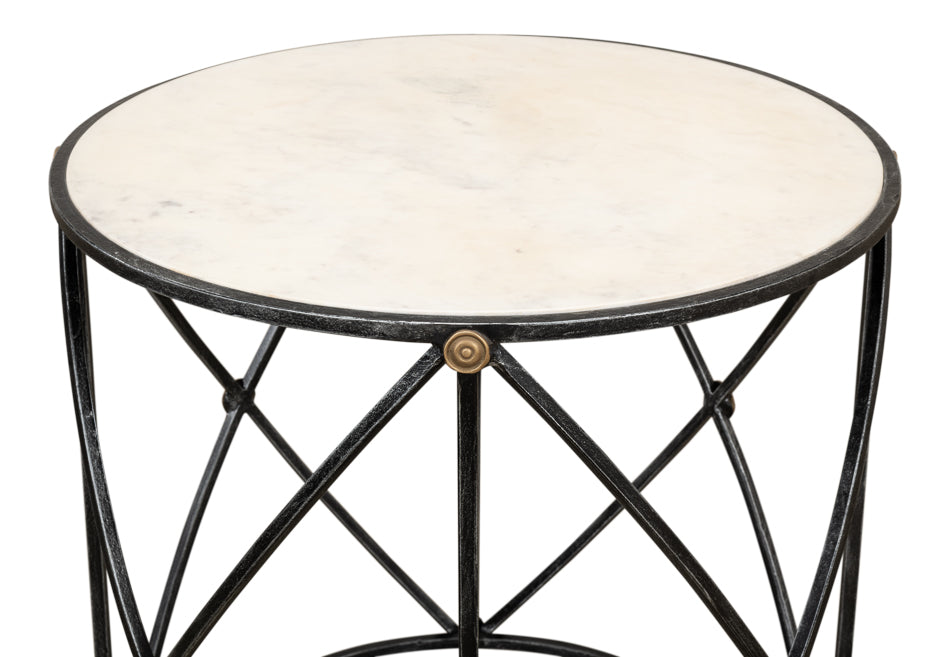 Drum & Fife Lamp Table, Aged Wht Marble by Sarreid Ltd - view 4