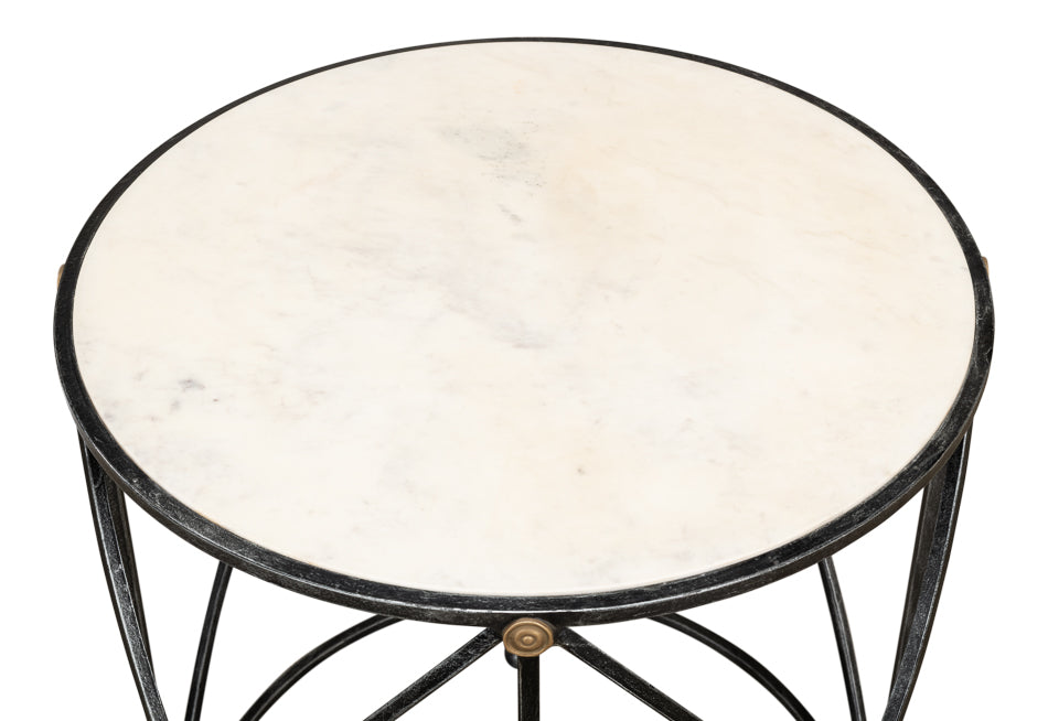 Drum & Fife Lamp Table, Aged Wht Marble by Sarreid Ltd - view 5