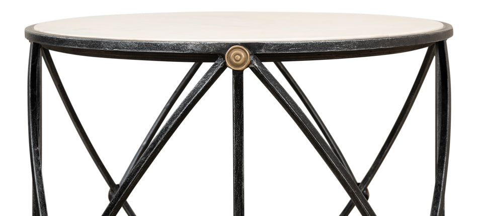 Drum & Fife Lamp Table, Aged Wht Marble by Sarreid Ltd - view 6