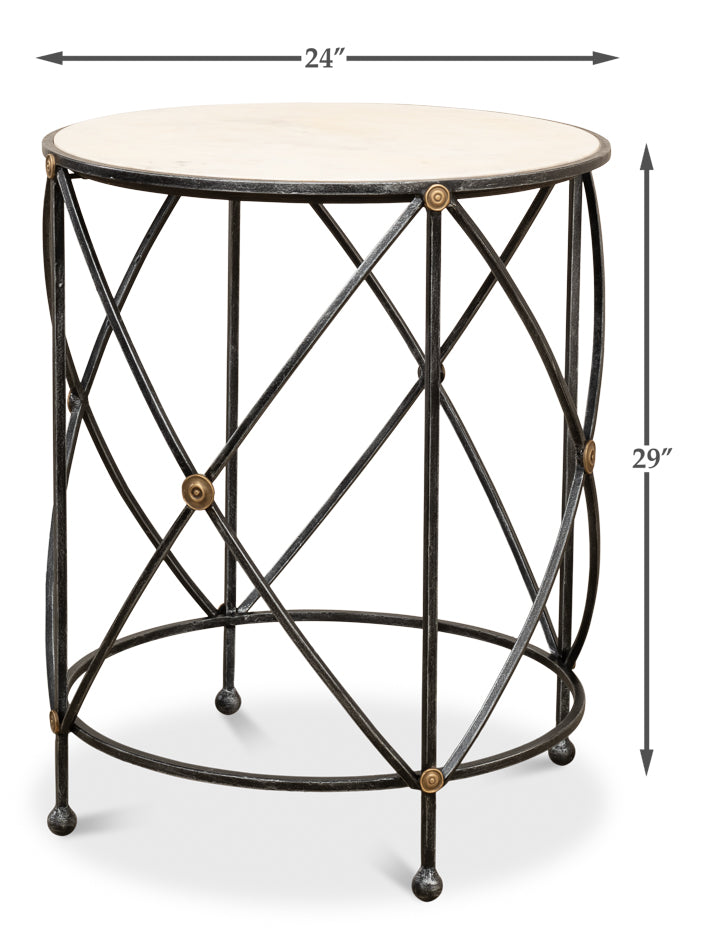 Drum & Fife Lamp Table, Aged Wht Marble by Sarreid Ltd - view 12