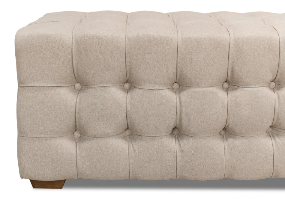 Beam Bench, Tufted Beige Linen by Sarreid Ltd - view 9