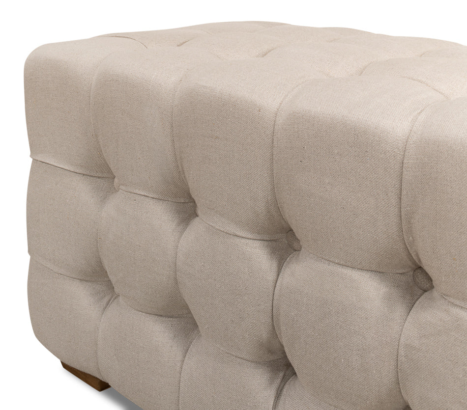 Beam Bench, Tufted Beige Linen by Sarreid Ltd - view 10