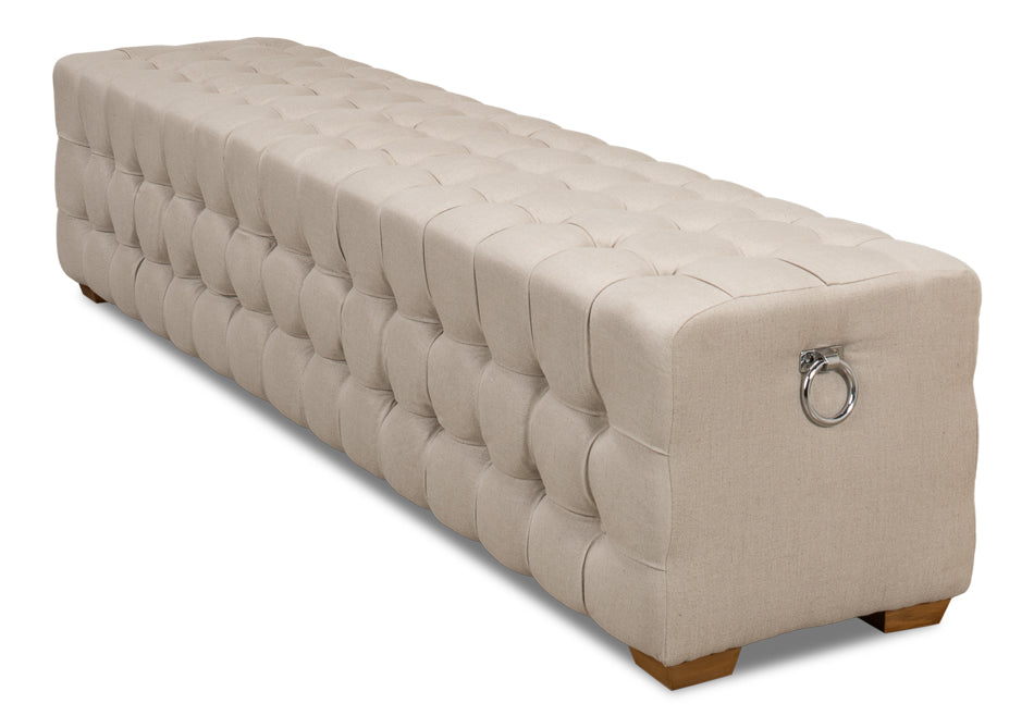 Beam Bench, Tufted Beige Linen by Sarreid Ltd - view 11