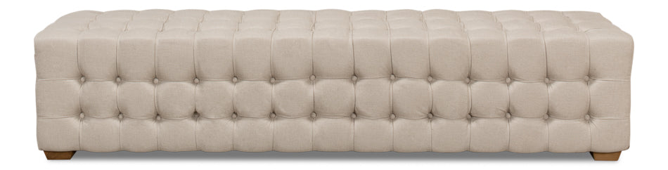 Beam Bench, Tufted Beige Linen by Sarreid Ltd - view 2