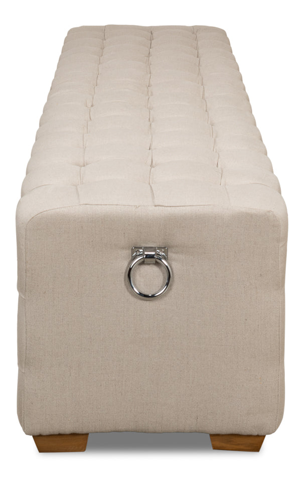 Beam Bench, Tufted Beige Linen by Sarreid Ltd - view 3
