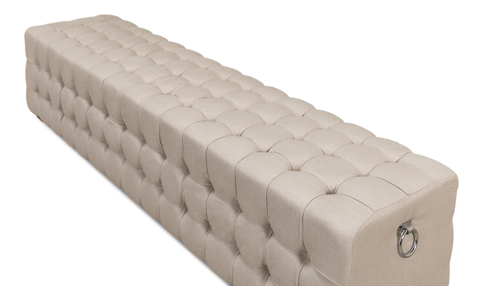 Beam Bench, Tufted Beige Linen by Sarreid Ltd - view 4