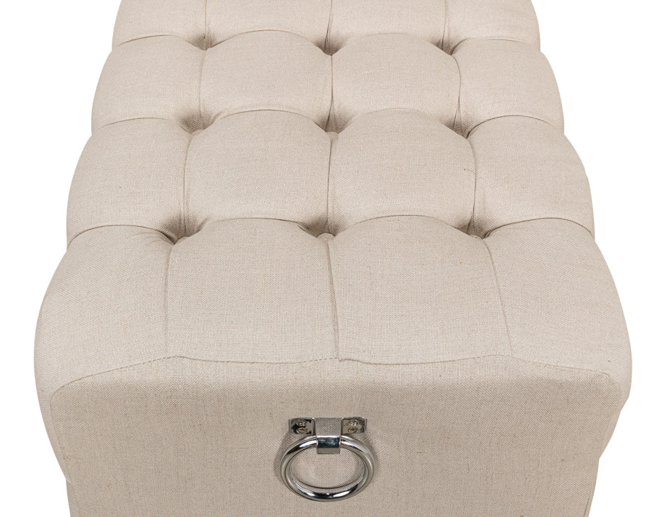 Beam Bench, Tufted Beige Linen by Sarreid Ltd - view 5