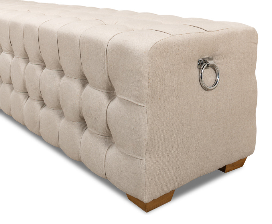 Beam Bench, Tufted Beige Linen by Sarreid Ltd - view 7