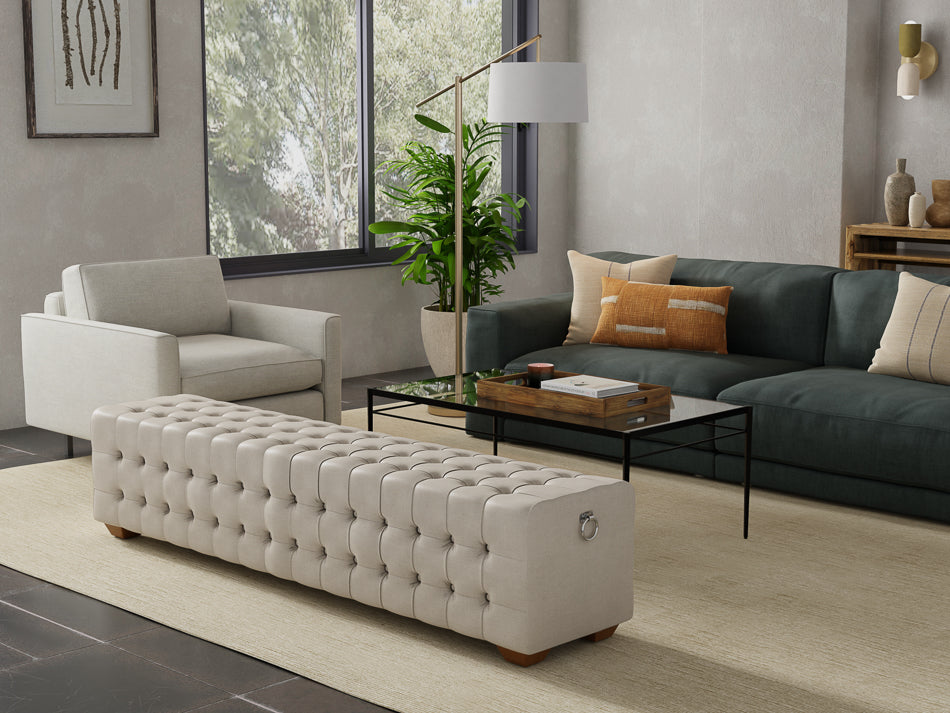 Beam Bench, Tufted Beige Linen by Sarreid Ltd - view 8