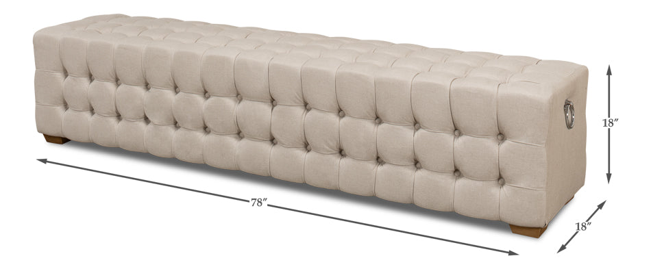 Beam Bench, Tufted Beige Linen by Sarreid Ltd - view 6