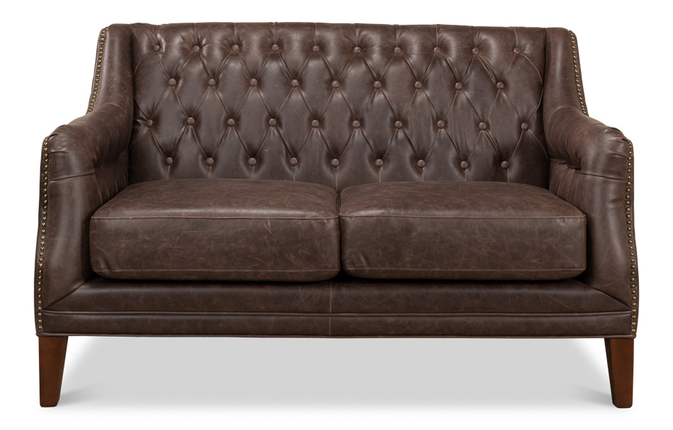 Brooks Leather Tufted 2 Seat Sofa by Sarreid Ltd - view 2