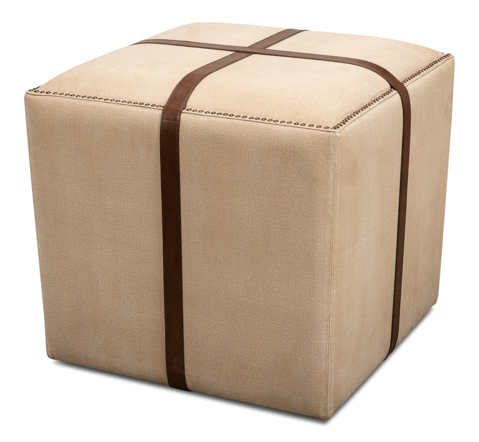Strap Canvas & Leather Stool by Sarreid Ltd - view 3
