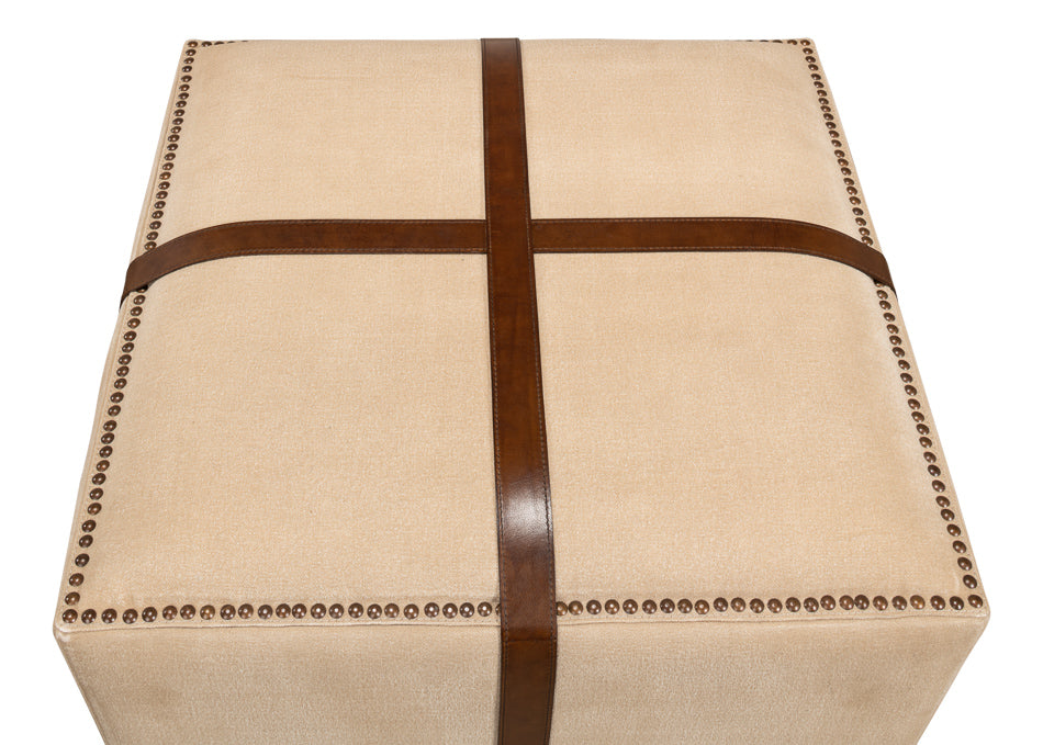 Strap Canvas & Leather Stool by Sarreid Ltd - view 4