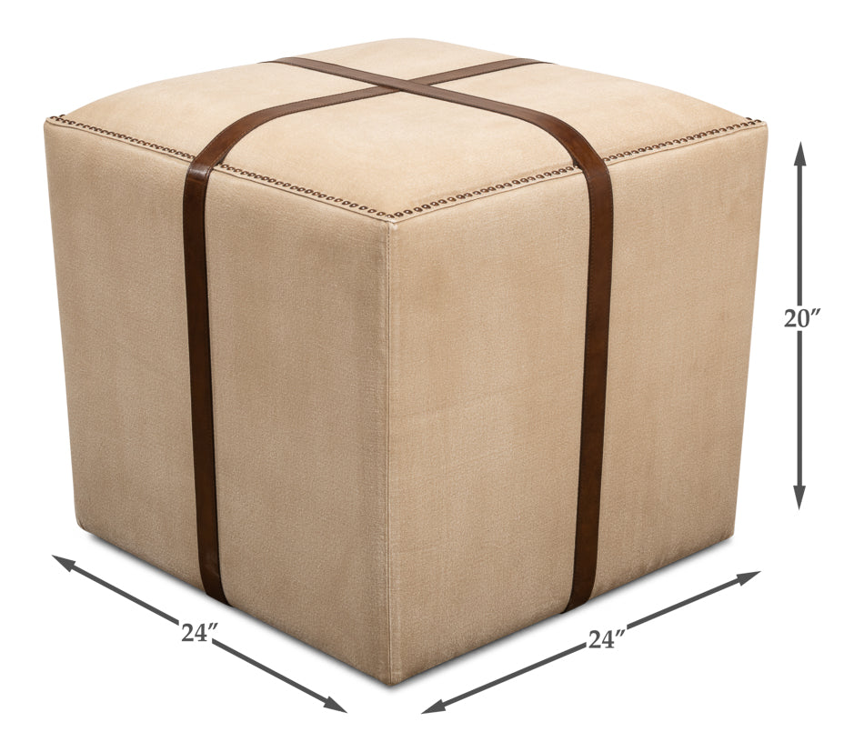 Strap Canvas & Leather Stool by Sarreid Ltd - view 6