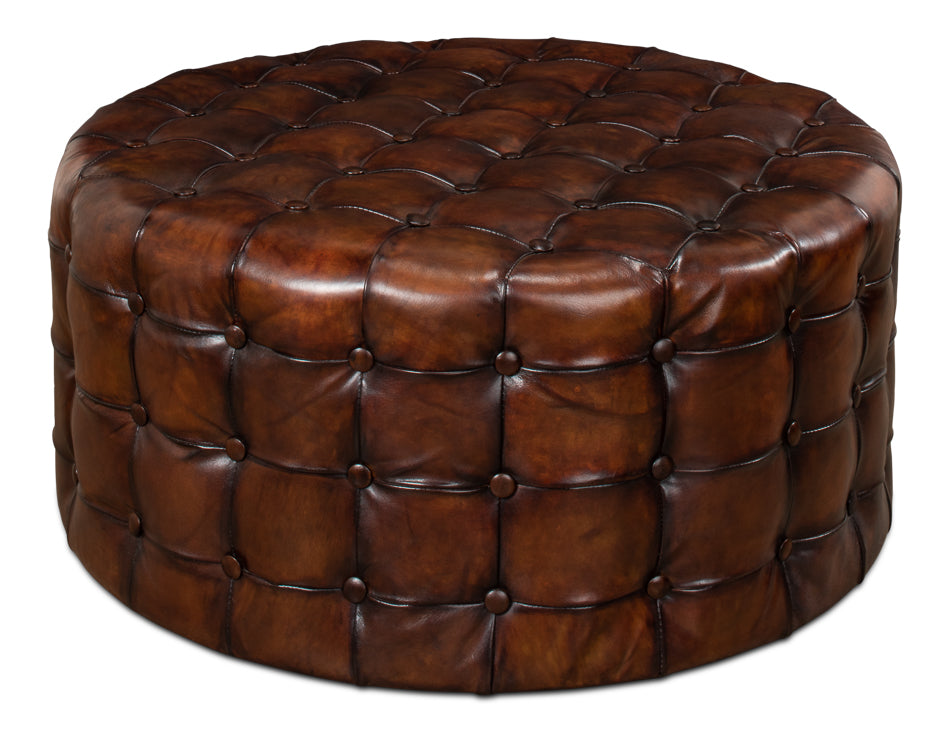 Leather Tufted Ottoman by Sarreid Ltd - view 2