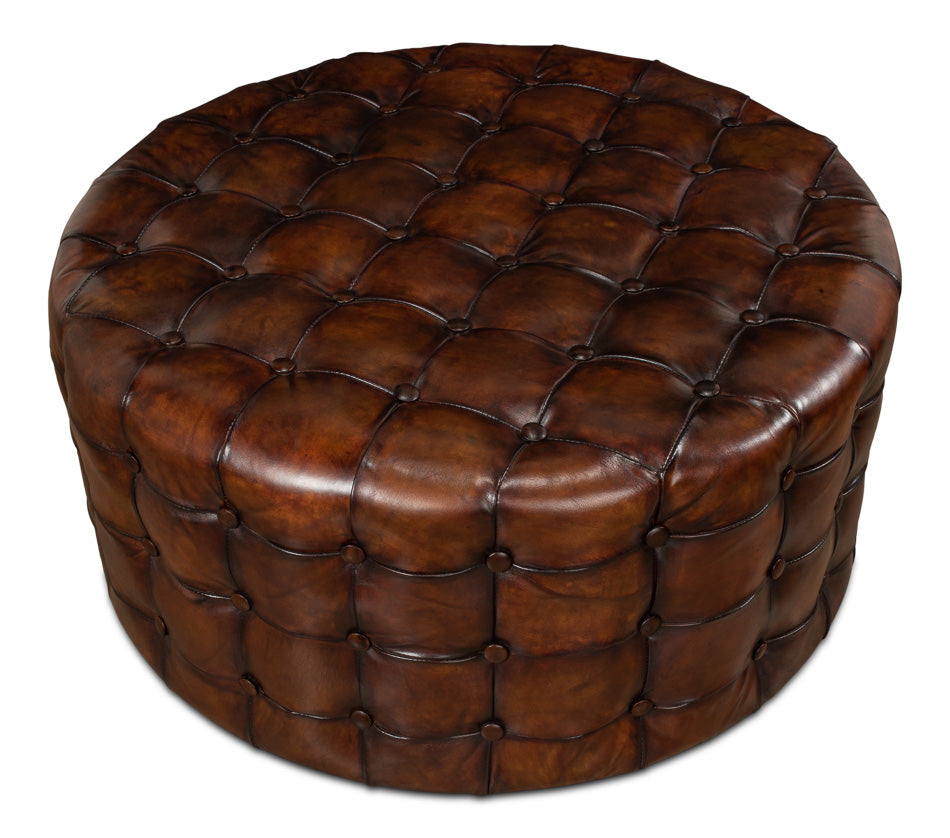 Leather Tufted Ottoman by Sarreid Ltd - view 3