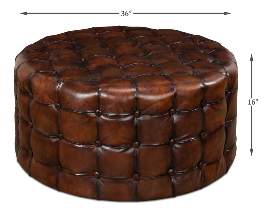 Leather Tufted Ottoman by Sarreid Ltd - view 5