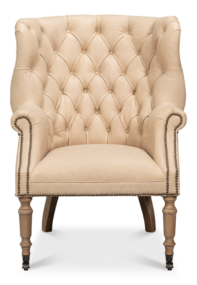 Welsh Cappuccino Leather Chair by Sarreid Ltd - view 2