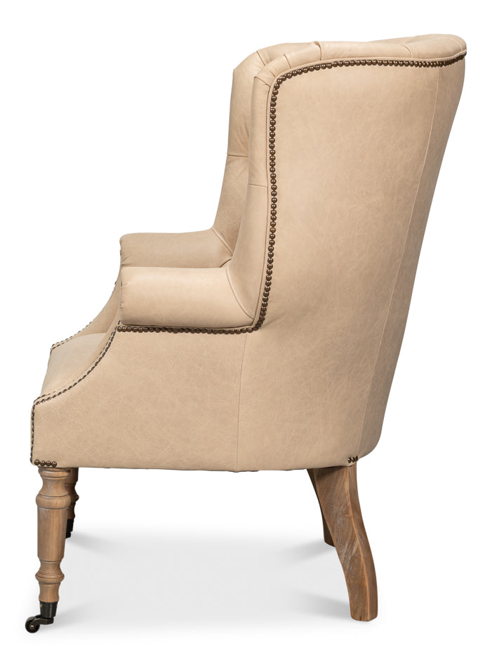 Welsh Cappuccino Leather Chair by Sarreid Ltd - view 3